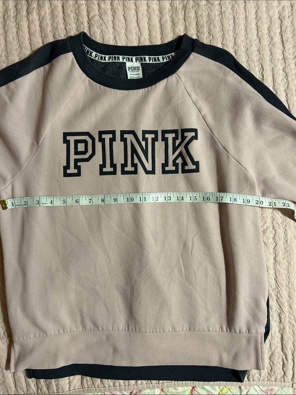 Woman’s PINK Victoria's Secret Pale Pink & Black Logo Raglan Sweatshirt